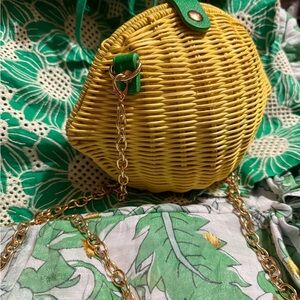 Haute Hippie Lemon Yellow Clutch with Woven Texture and Chain Detail